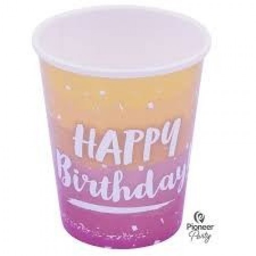 $   8 VASOS CARTON BIRTHDAY 250ML