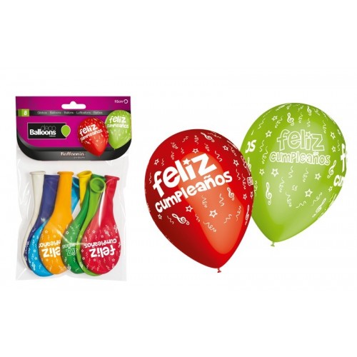 8 GLOBOS HG2032 FELIZ CUMPLEAÑOS COL.SUR