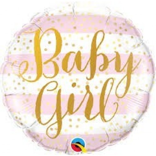 GLOBO 18" FOIL BABY GIRL RAYAS ROSAS