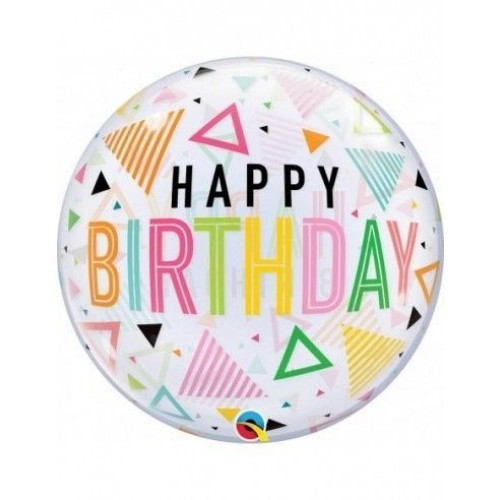 GLOBO 22" BURBUJA HAPPY BDAY TRIANGULOS