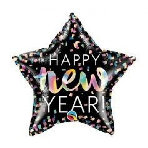 GLOBO 20" FOIL NEW YEAR NEGRA CONFETI