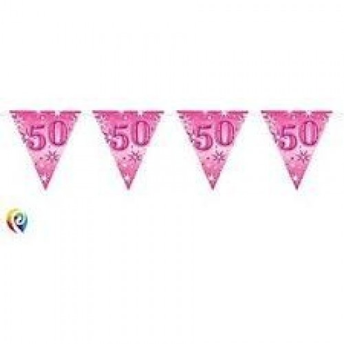 BANDERIN FELIZ 50 AÑOS ROSA