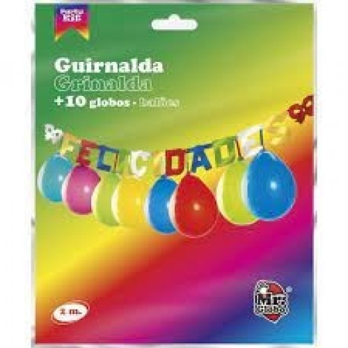 GUIRNALDA FELICIDADES C/10 GLOBOS 2MT