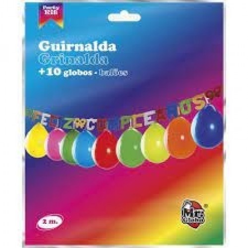 -GUIRNALDA F.CUMPLEAÑOS C/10 GLOBOS 2MT