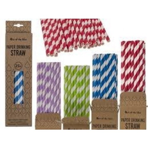 25 PAJITAS PAPEL RAYAS COLORES SURT 20CM