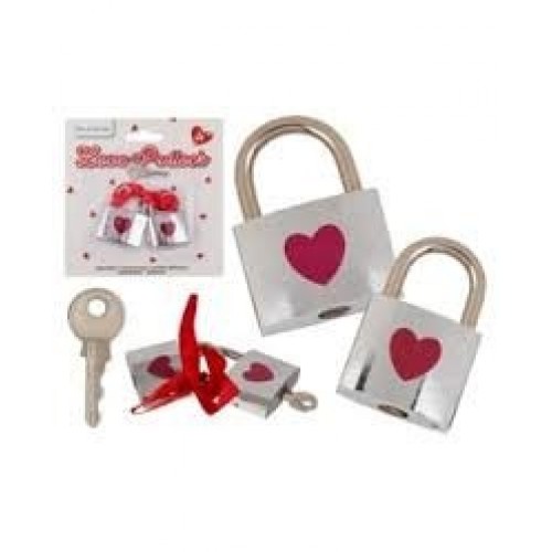 SET 2 CANDADOS PLATA CORAZON ROJO LLAVE