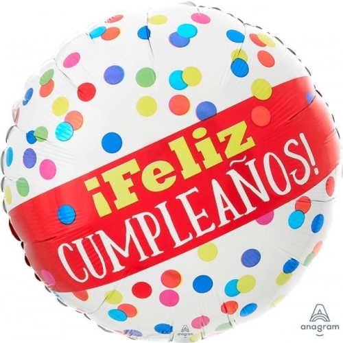 GLOBO 18" FOIL FELIZ CUMPLEAÑOS PUNTOS