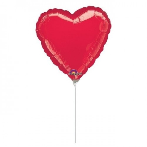   GLOBO 9" PALO FOIL CORAZON ROJO