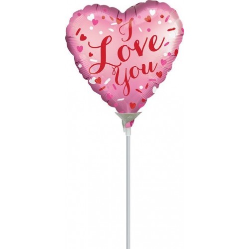 GLOBO 9" PALO FOIL ROSA I LOVE YOU