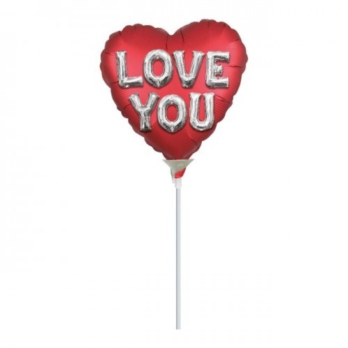 GLOBO 9" PALO FOIL CORAZON ROJO LOVE YOU