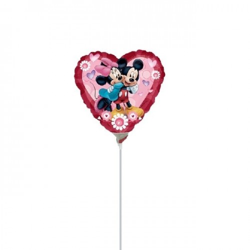 $D GLOBO 9" PALO FOIL CORAZON MICKEMINN