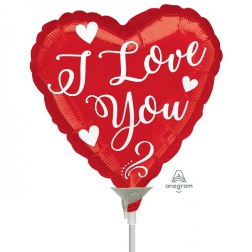 GLOBO 9" PALO FOIL CORAZON I LOVE YOU