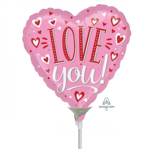 GLOBO 9" PALO FOIL CORAZON ROSA LOVE YO