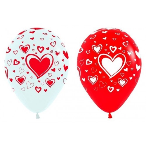 12 GLOBOS 12" LATEX CORAZONES ROJO/BLANC