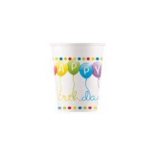  8 VASO CARTON GLOBOS PARTY 200ML