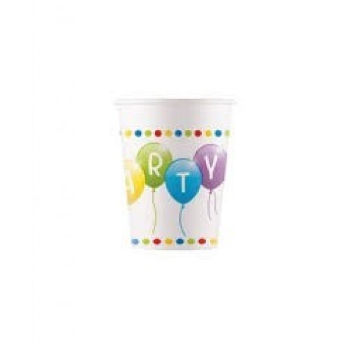   8 VASOS CARTON GLOBOS PARTY 200ML