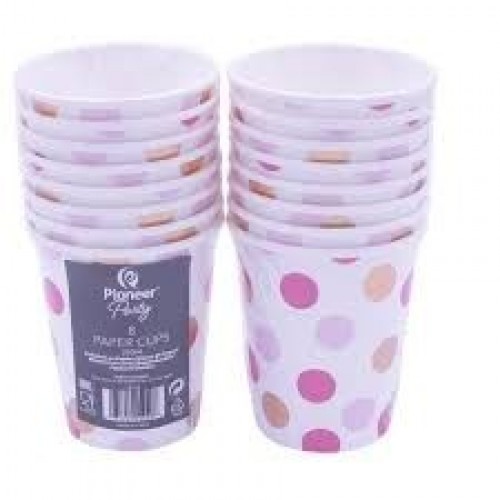 $   8 VASOS CARTO TOPOS ROSA ORO 200