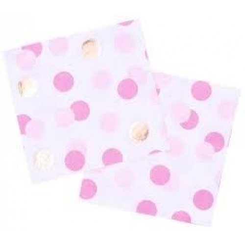   16 SERVILLETAS TOPOS ROSA-ORO 33CM