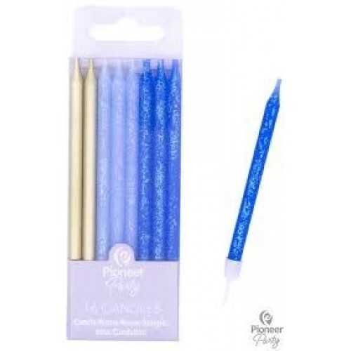   16 VELAS SOPORTES AZUL-ORO 7.5CM