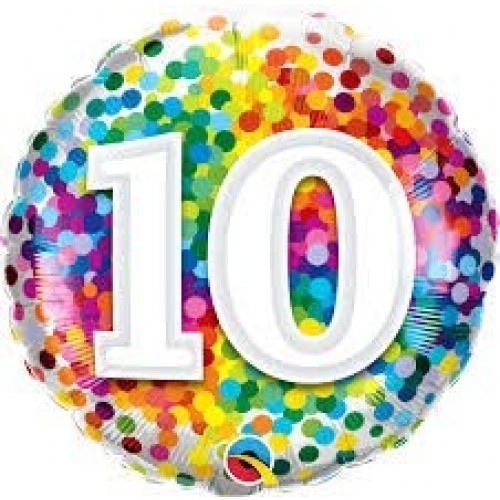 GLOBO 18" FOIL RND N10 RAINBOW CONFETI