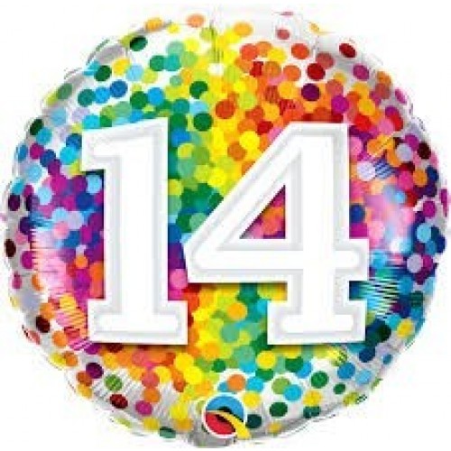 GLOBO 18" FOIL RND N14 RAINBOW CONFETI