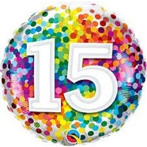 GLOBO 18" FOIL RND N15 RAINBOW CONFETI