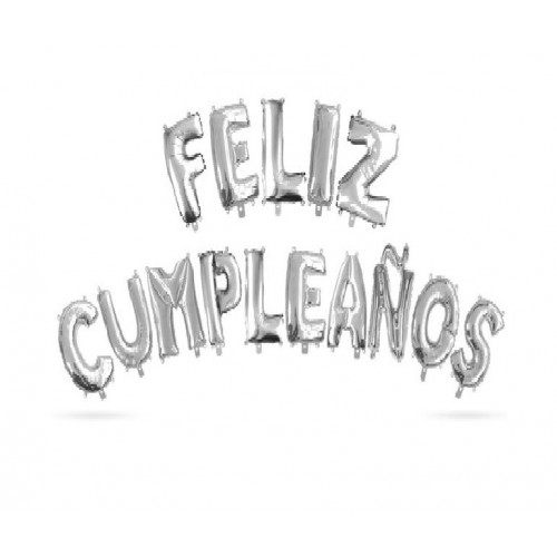 SET GLOBOS FELIZ CUMPLEAÑOS PLATA