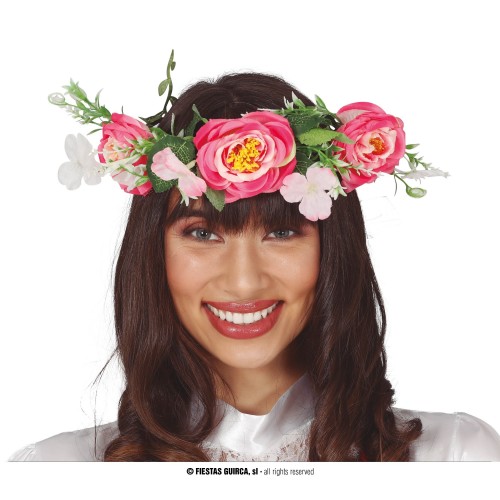 TIARA FLORES ROSAS CON CINTA