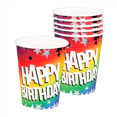  6 VASOS CARTON HAPPY BIRTHDAY 25CL