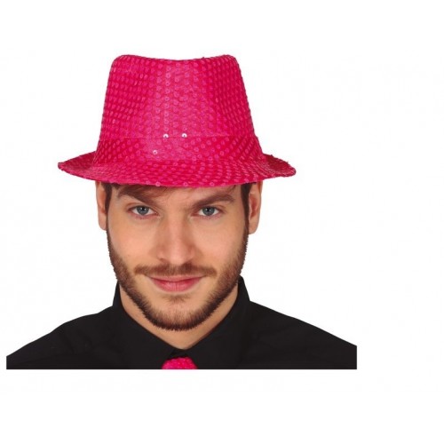 SOMBRERO GANGSTER LENTEJUELAS ROSA NEO