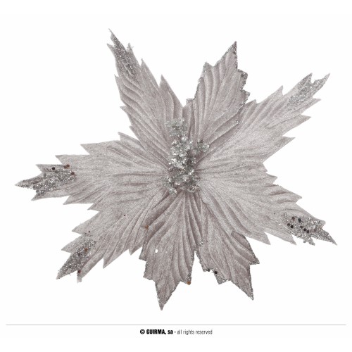 FLOR NAVIDAD PLATA GLITTER 25CM