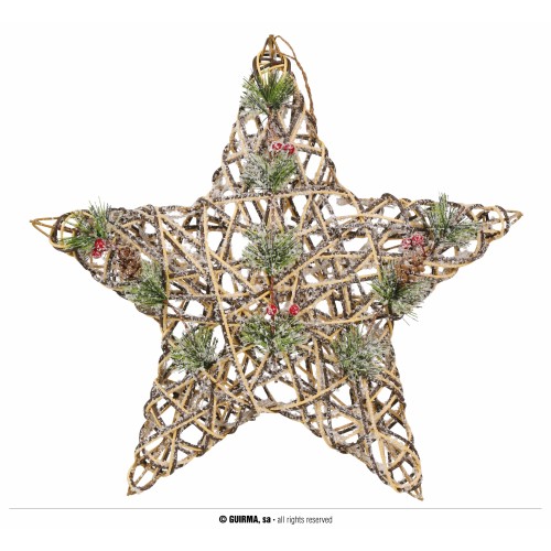 ESTRELLA MIMBRE 105LED A PILA 40CM