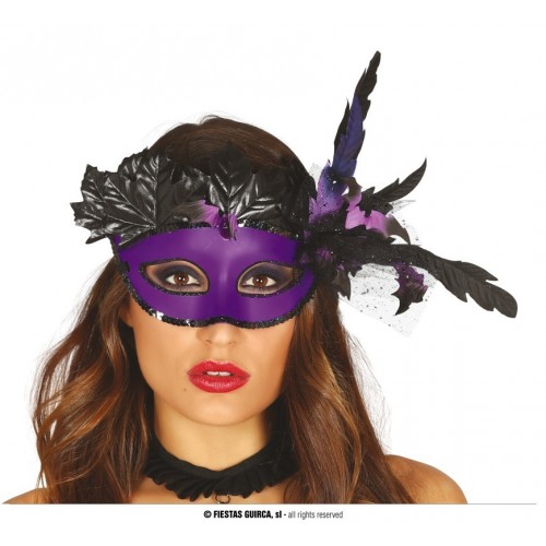 ANTIFAZ LILA CON PLUMAS