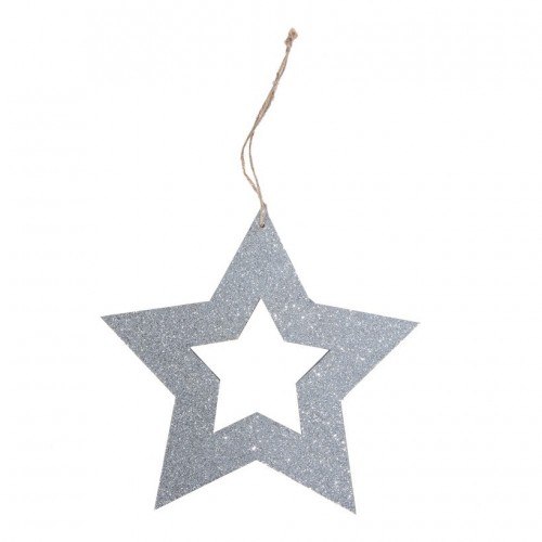 ESTRELLA MADERA GLITTER PLATA 35CM