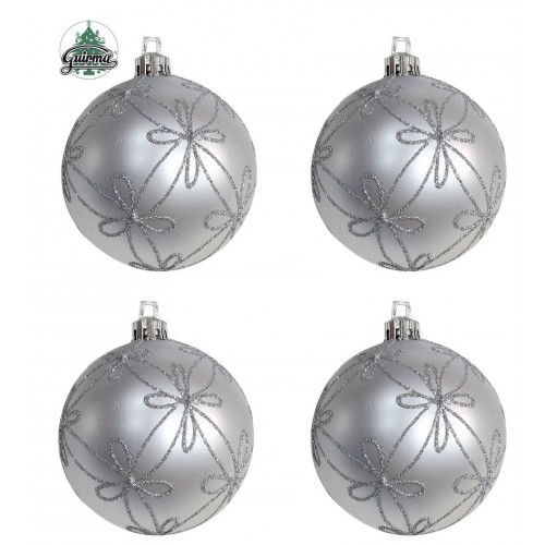 "BLISTER 4 BOLAS DECORADAS 70MM PLATA