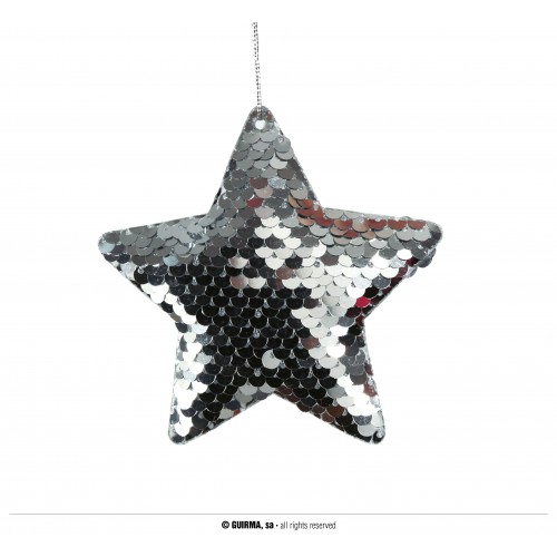 "BOLSA 2 ESTRELLAS LENTEJUELAS PLATA 8CM