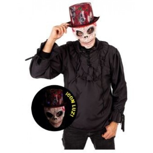 SOMBRERO COPA CON LUZ SKULLS  ROSES