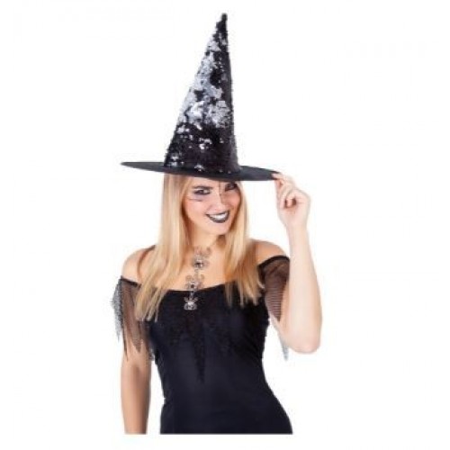 SOMBRERO ADULTO BRUJA LENTEJUELAS MAGICA