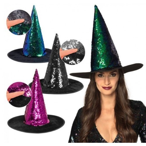 SOMBRERO BRUJA  LENTEJUELAS COL SURT