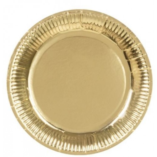   6 PLATOS CARTON COLOR ORO 23CM