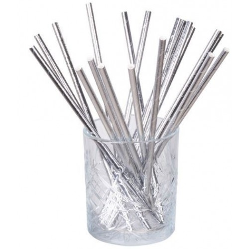   20 PAJITAS PAPEL PLATA 20CM
