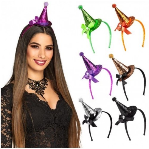 DIADEMA CON MINI GORRO BRUJA GLITTER COL