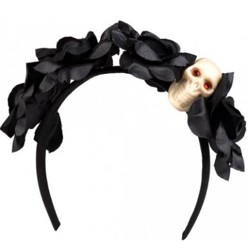 DIADEMA ROSAS NEGRA CON CALAVERA