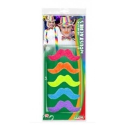 SET 5 BIGOTES ADHESIVOS COLORES FLUO
