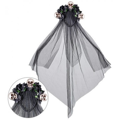 DIADEMA CON CALAVERA Y  VELO NEGRO
