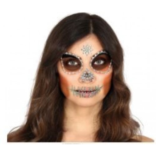 JOYAS FACIALES ADHESIVA CALAVERA VERDE