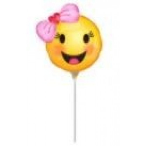 GLOBO 9" PALO FOIL FORMA EMOJI LAZO ROSA