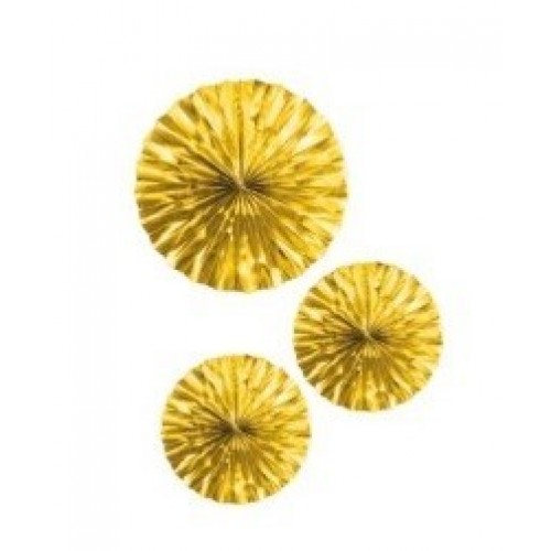   3 ABANICOS PAPEL ORO 40/30/30CM