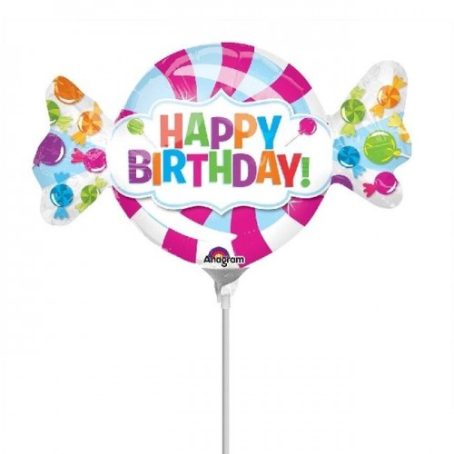 GLOBO 9" PALO FOIL FORMA CARAMELO BIRTHD