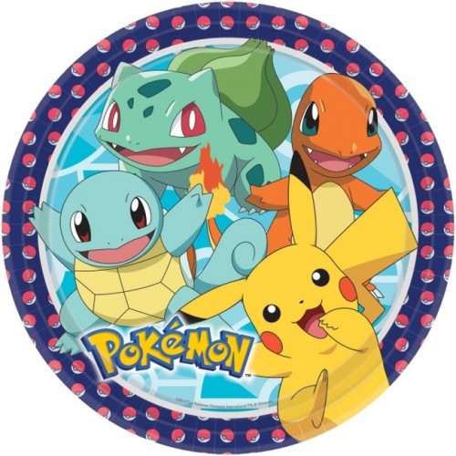 $E   8 PLATOS CARTON POKEMON 23CM